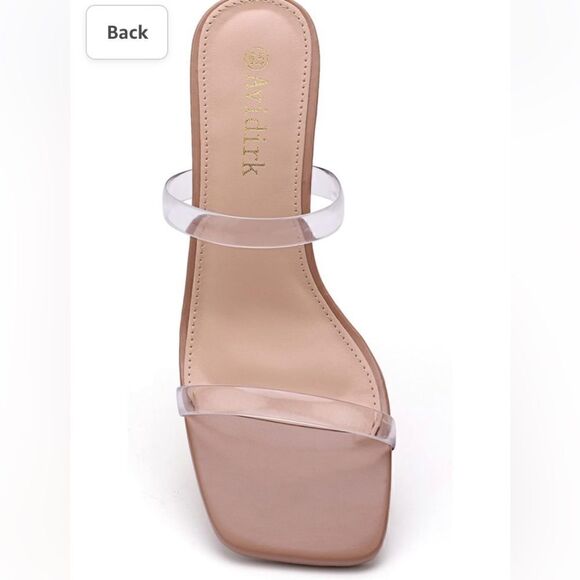Avidirk Square Open Toe Backless Block Heeled Sandal- Double Clear Strap Slip On - Picture 10 of 14